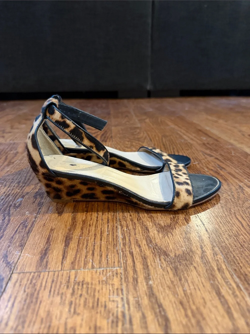 J. Crew calf hair Leopard Print Wedge Sandals with Ankle Strap